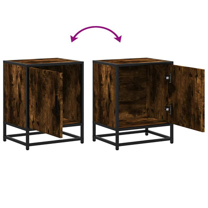 vidaXL Bedside Cabinet Smoked Oak 40x31x50 cm Engineered Wood and Metal