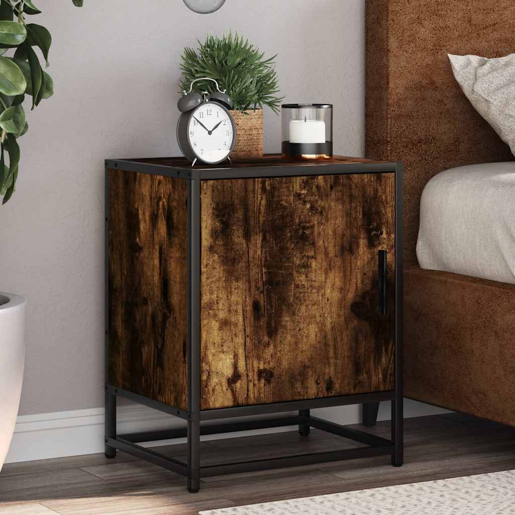 vidaXL Bedside Cabinets 2 pcs Smoked Oak 40x31x50 cm Engineered Wood and Metal