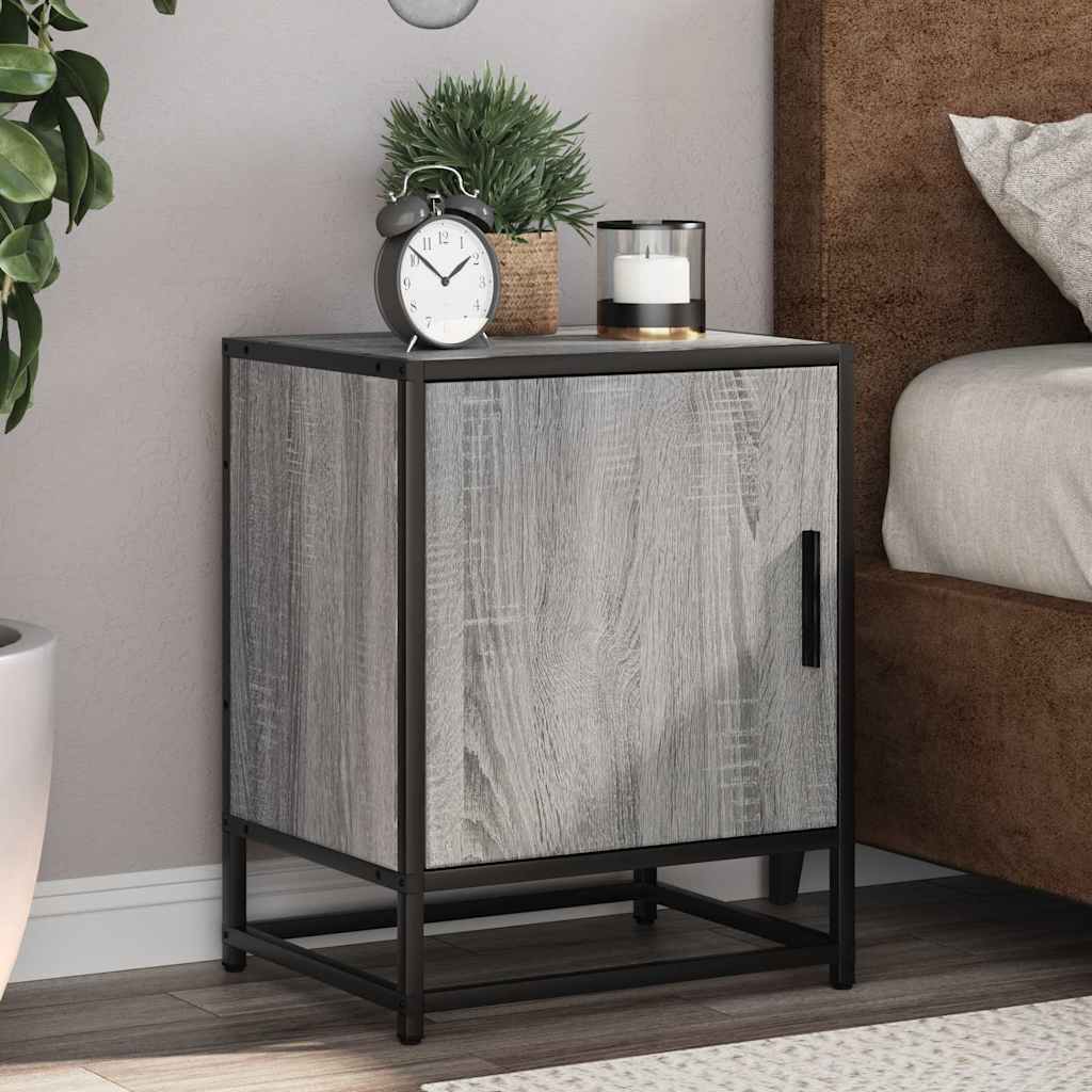 vidaXL Bedside Cabinet Grey Sonoma 40x31x50 cm Engineered Wood and Metal