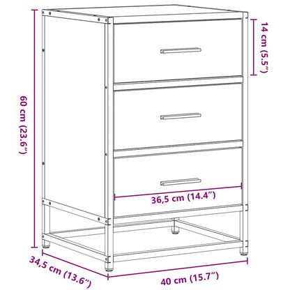vidaXL Bedside Cabinet Smoked Oak 40x34.5x60 cm Engineered Wood and Metal