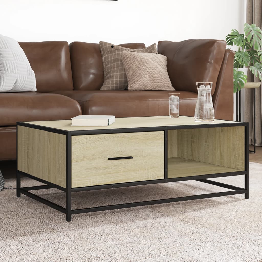 vidaXL Coffee Table Sonoma Oak 90x57x35 cm Engineered Wood and Metal