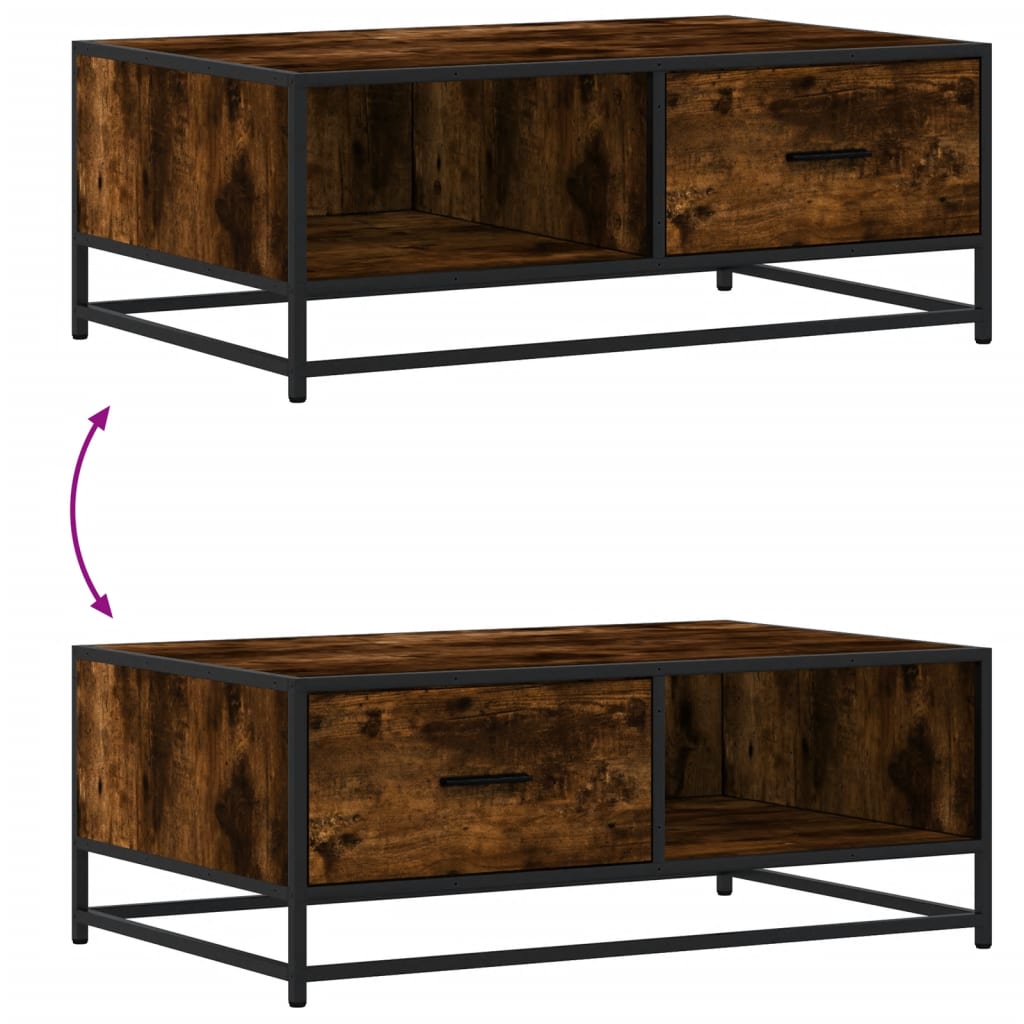 vidaXL Coffee Table Smoked Oak 90x57x35 cm Engineered Wood and Metal