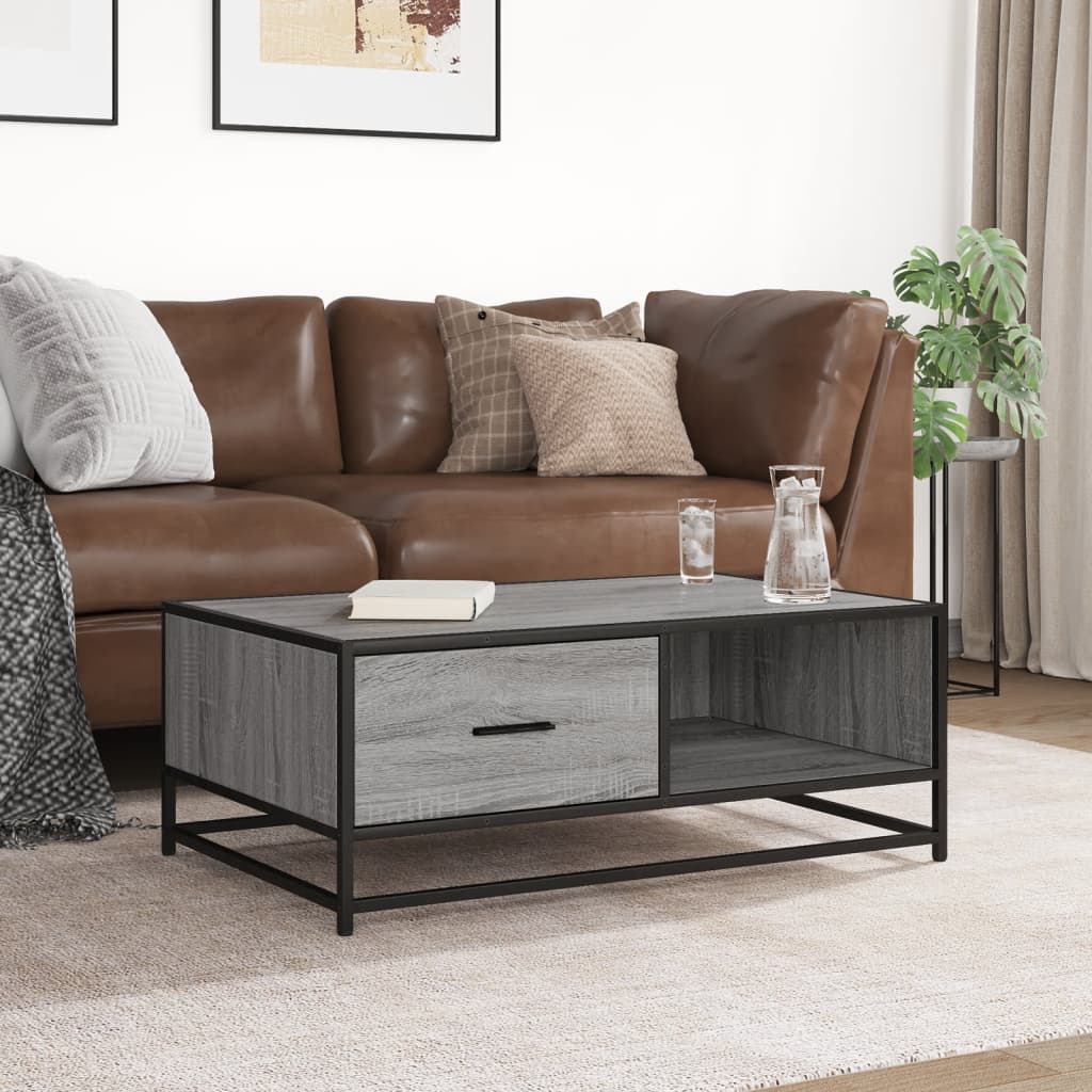vidaXL Coffee Table Grey Sonoma 90x57x35 cm Engineered Wood and Metal
