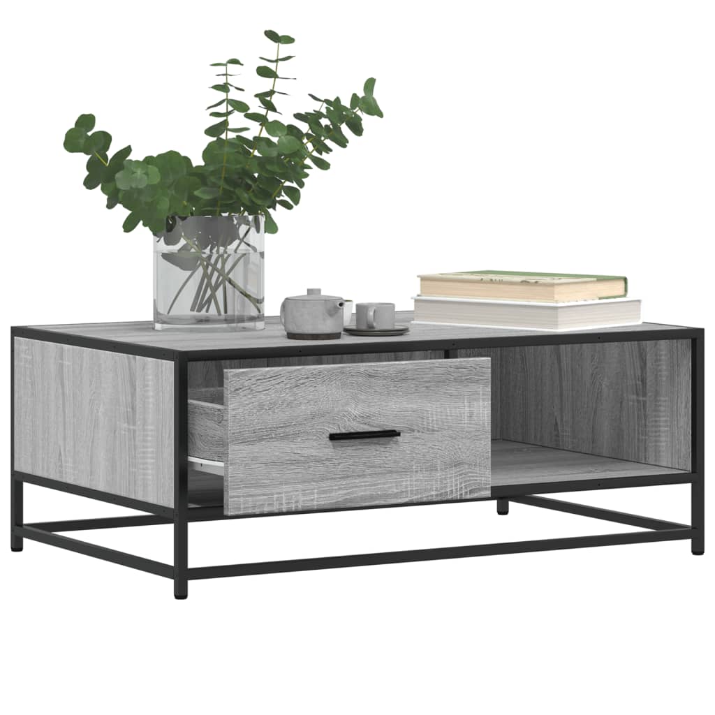 vidaXL Coffee Table Grey Sonoma 90x57x35 cm Engineered Wood and Metal