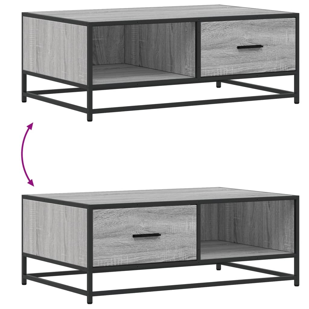 vidaXL Coffee Table Grey Sonoma 90x57x35 cm Engineered Wood and Metal
