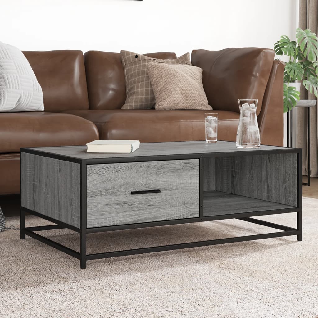 vidaXL Coffee Table Grey Sonoma 90x57x35 cm Engineered Wood and Metal