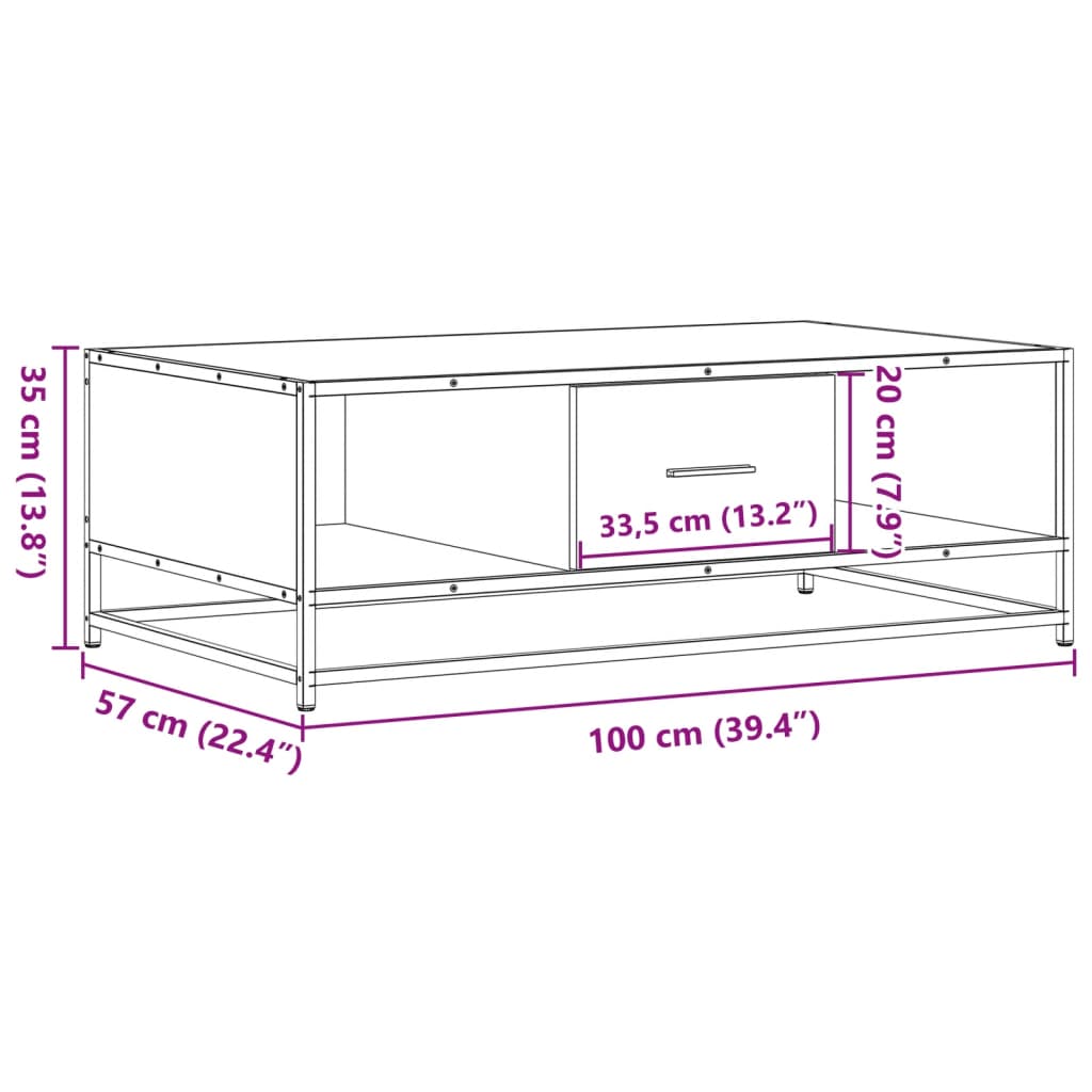 vidaXL Coffee Table Brown Oak 100x57x35 cm Engineered Wood and Metal