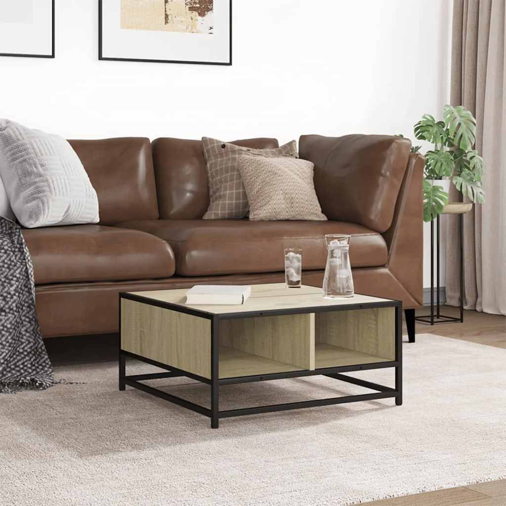 vidaXL Coffee Table Sonoma Oak 60.5x60.5x30 cm Engineered Wood and Metal
