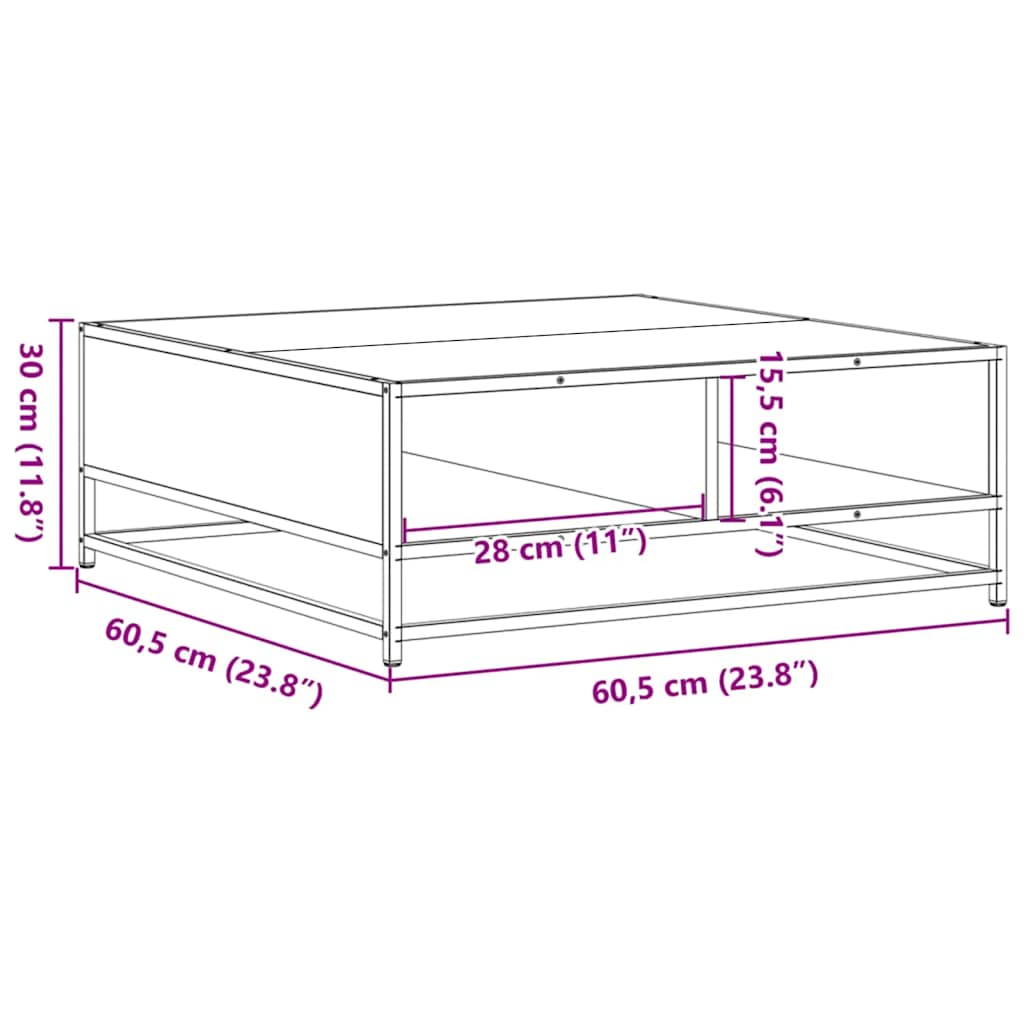 vidaXL Coffee Table Sonoma Oak 60.5x60.5x30 cm Engineered Wood and Metal