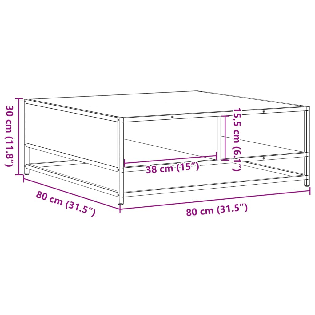 vidaXL Coffee Table Sonoma Oak 80x80x30 cm Engineered Wood and Metal
