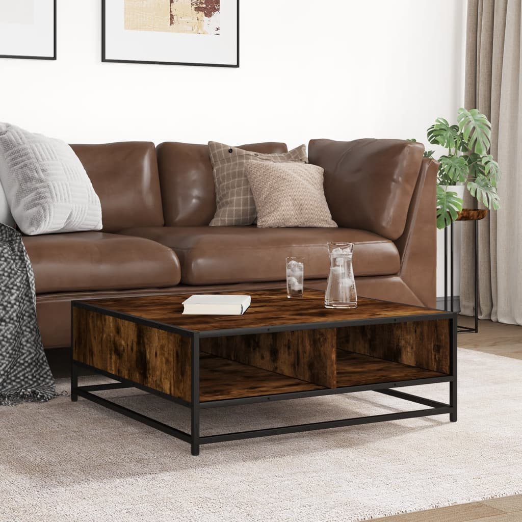 vidaXL Coffee Table Smoked Oak 80x80x30 cm Engineered Wood and Metal
