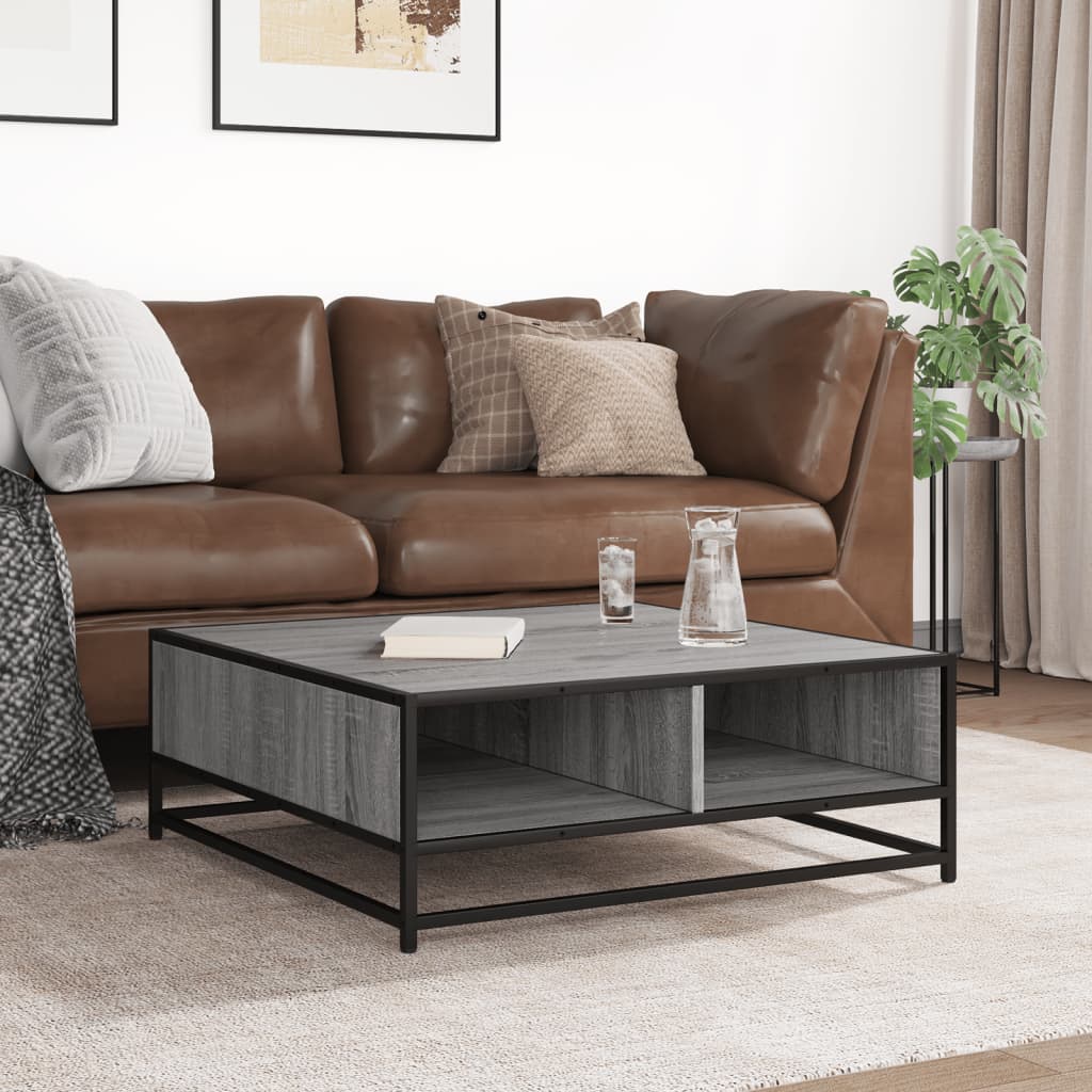 vidaXL Coffee Table Grey Sonoma 80x80x30 cm Engineered Wood and Metal