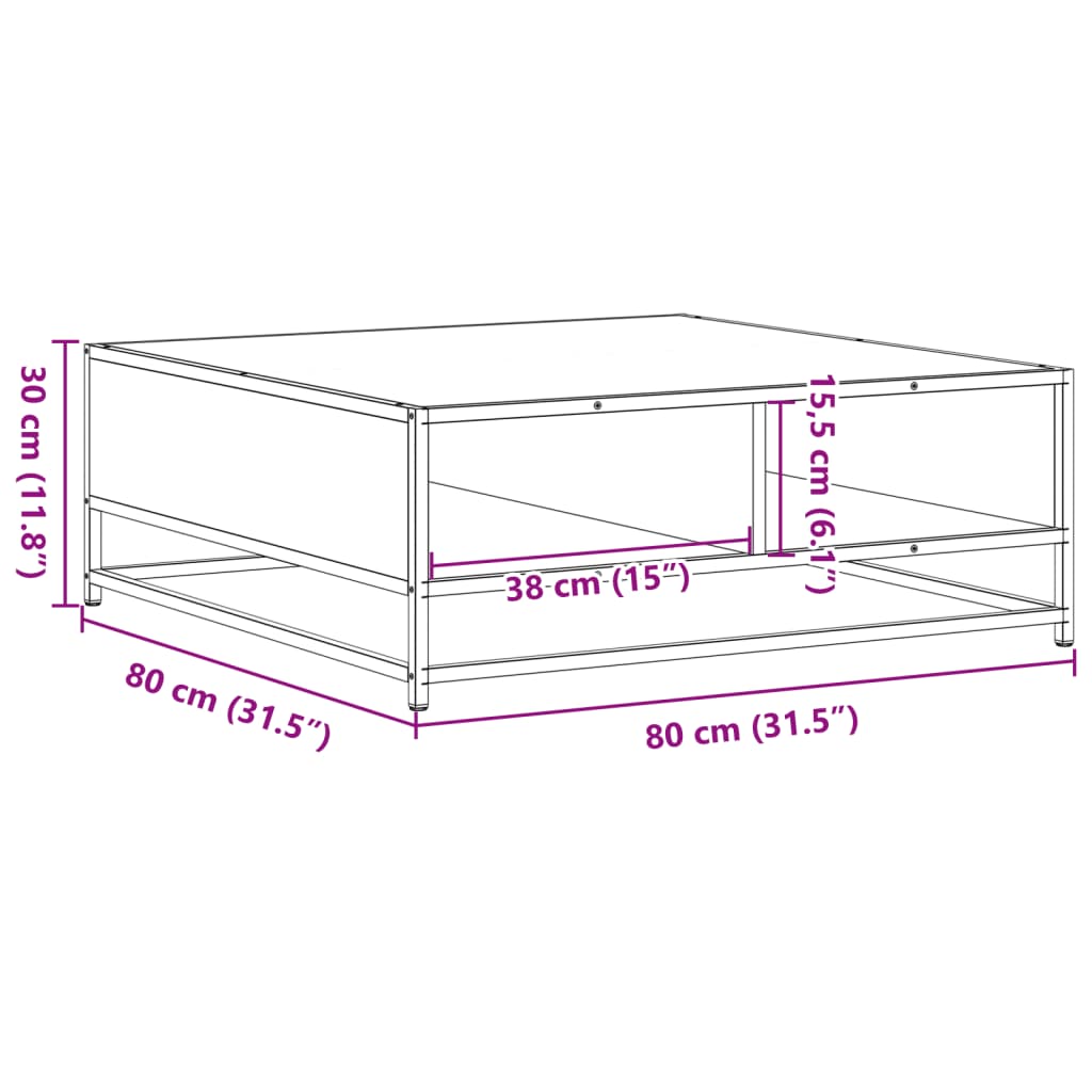 vidaXL Coffee Table Brown Oak 80x80x30 cm Engineered Wood and Metal