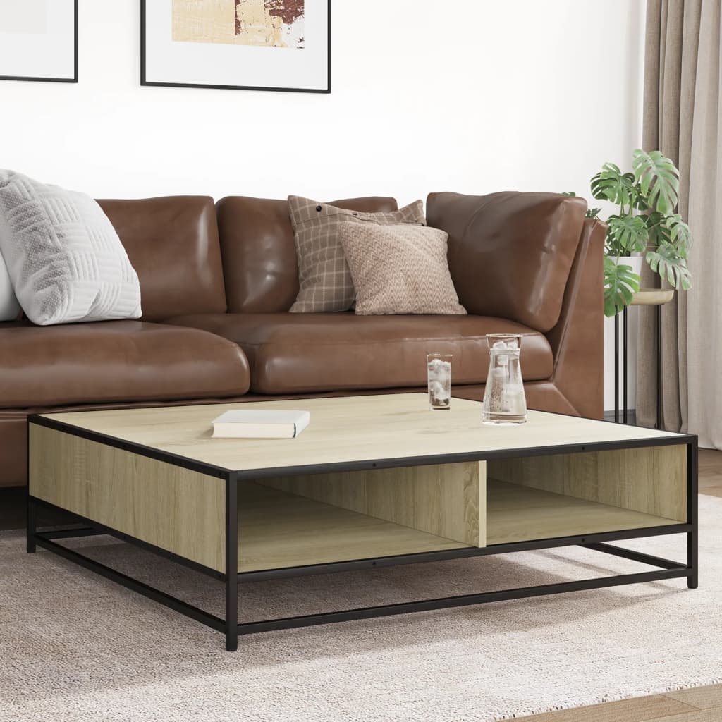 vidaXL Coffee Table Sonoma Oak 100x100x30 cm Engineered Wood and Metal