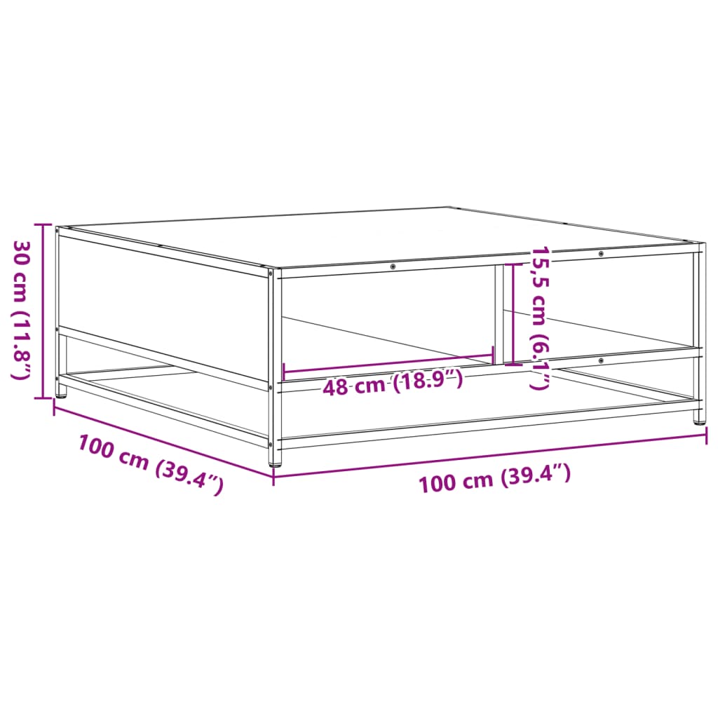 vidaXL Coffee Table Sonoma Oak 100x100x30 cm Engineered Wood and Metal