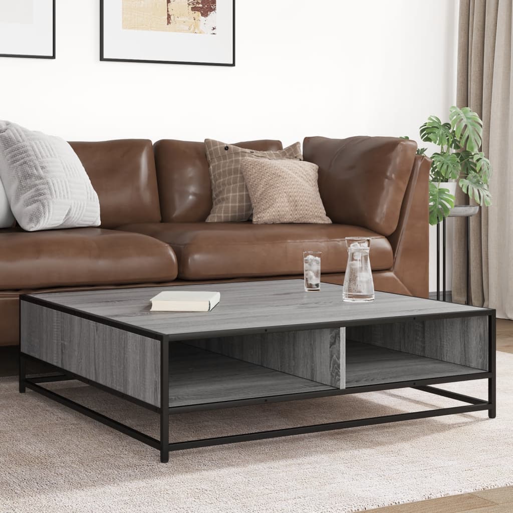 vidaXL Coffee Table Grey Sonoma 100x100x30cm Engineered Wood and Metal