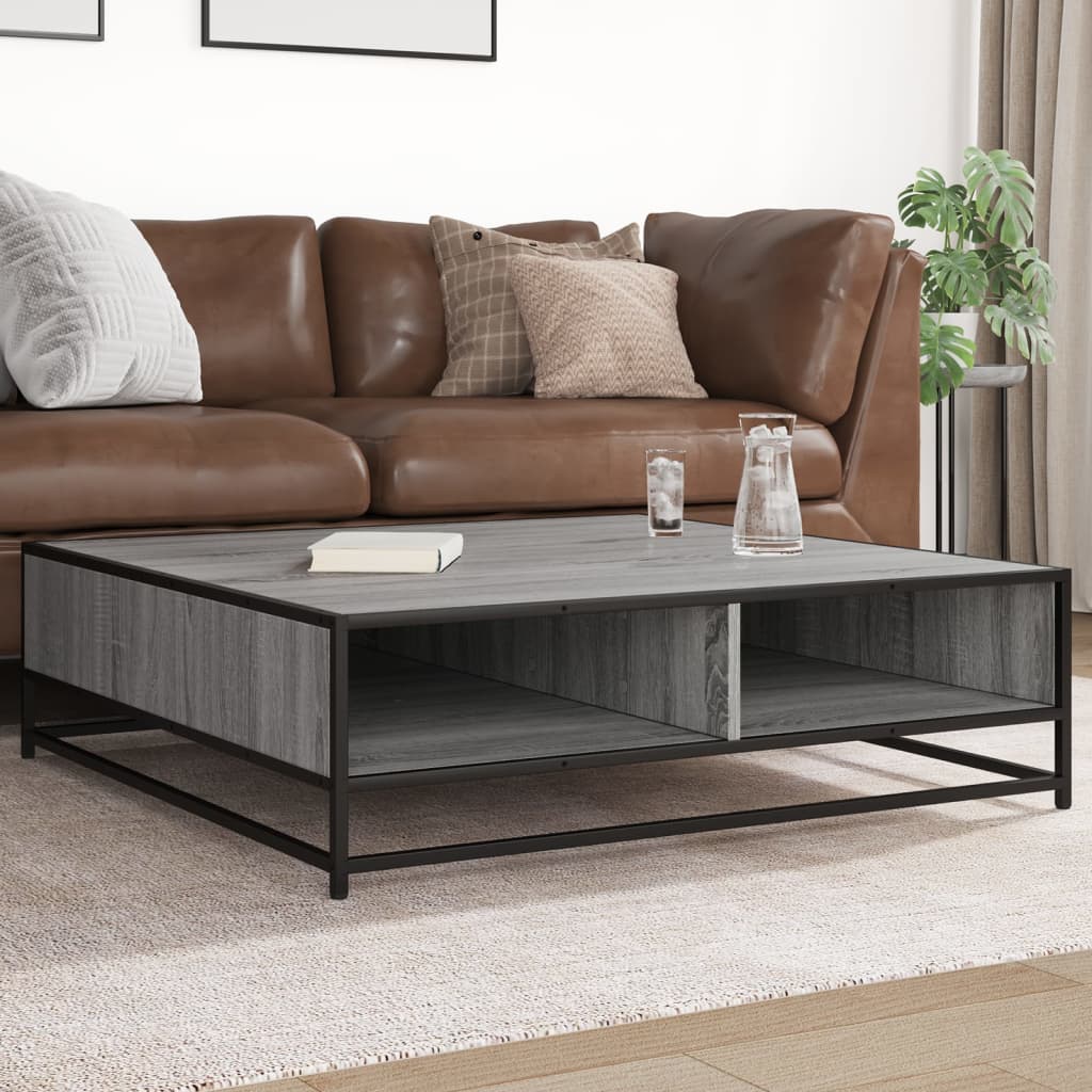 vidaXL Coffee Table Grey Sonoma 100x100x30cm Engineered Wood and Metal