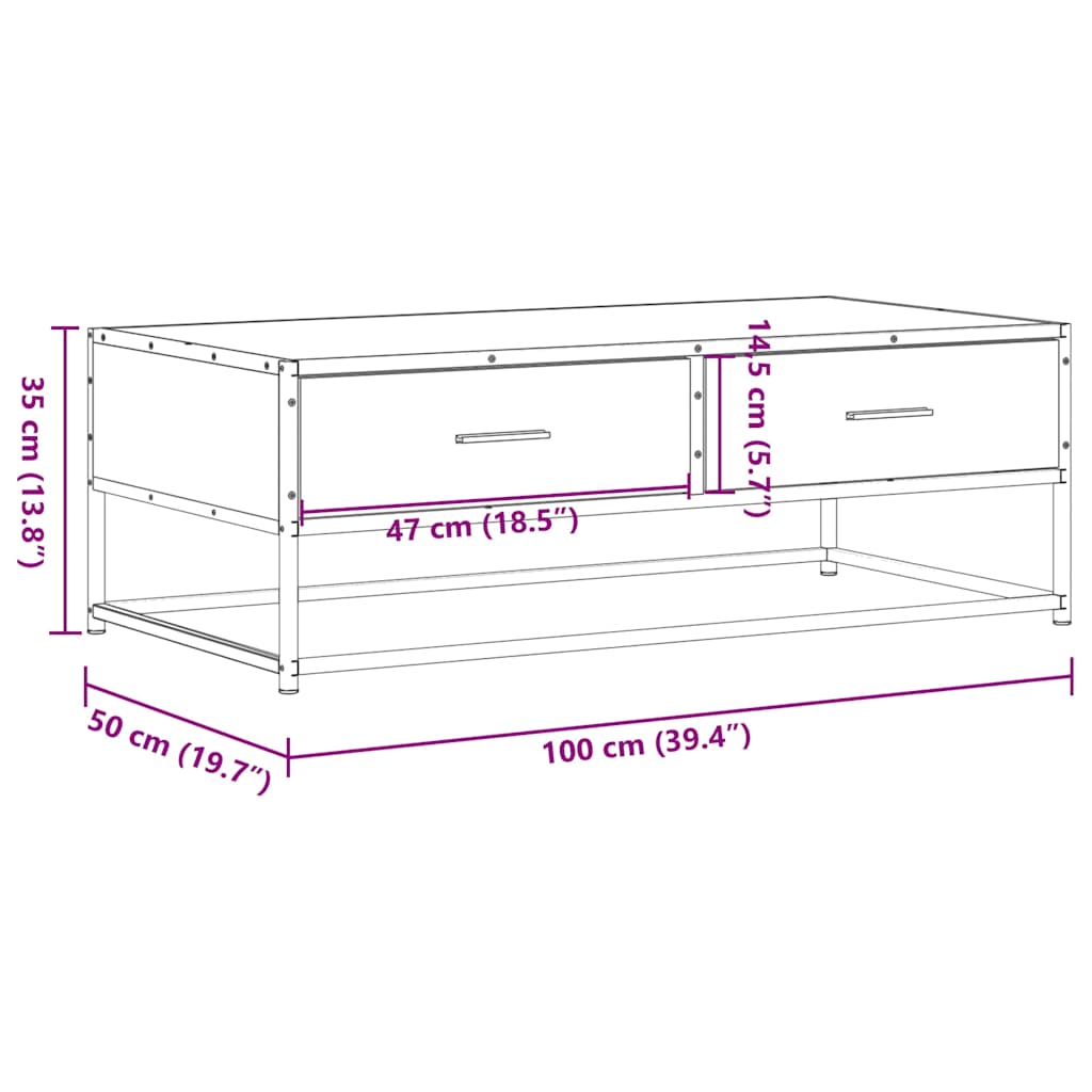 vidaXL Coffee Table Smoked Oak 100x50x35 cm Engineered Wood and Metal