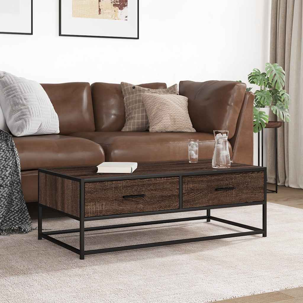 vidaXL Coffee Table Brown Oak 100x50x35 cm Engineered Wood and Metal