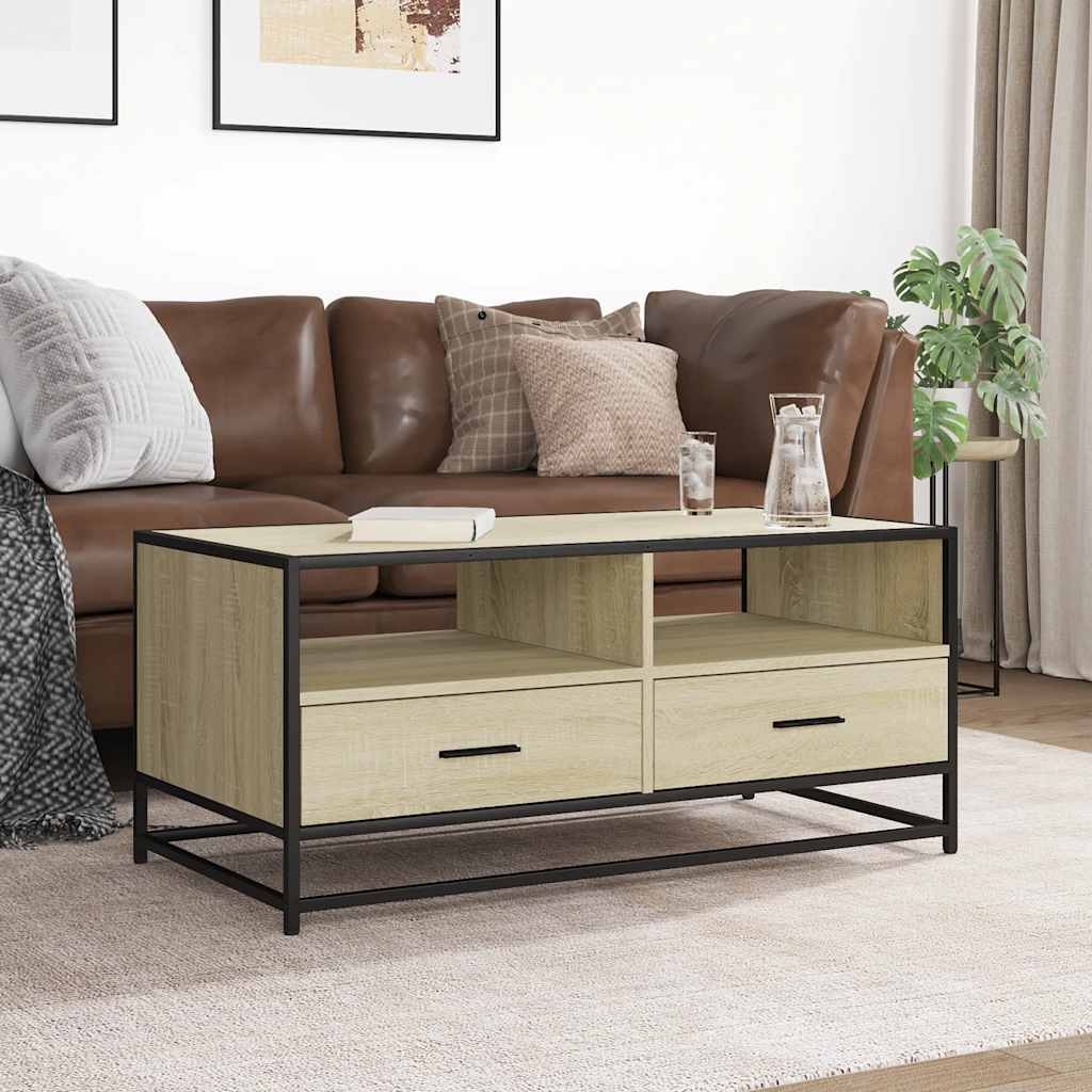 vidaXL Coffee Table Sonoma Oak 100x50x45 cm Engineered Wood and Metal