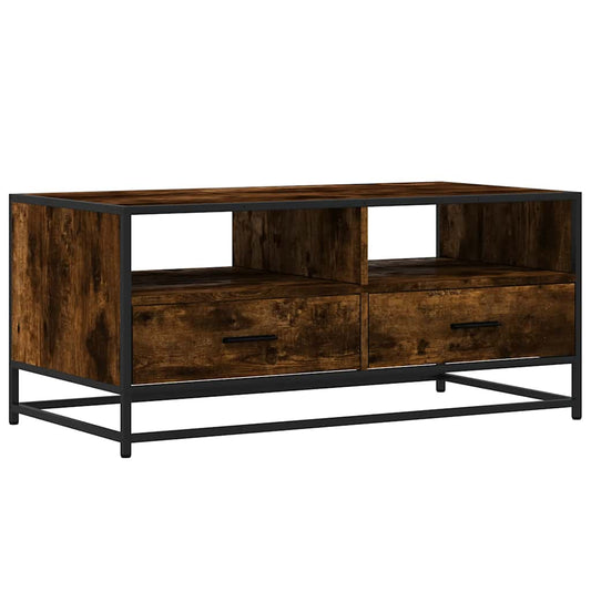 vidaXL Coffee Table Smoked Oak 100x50x45 cm Engineered Wood and Metal