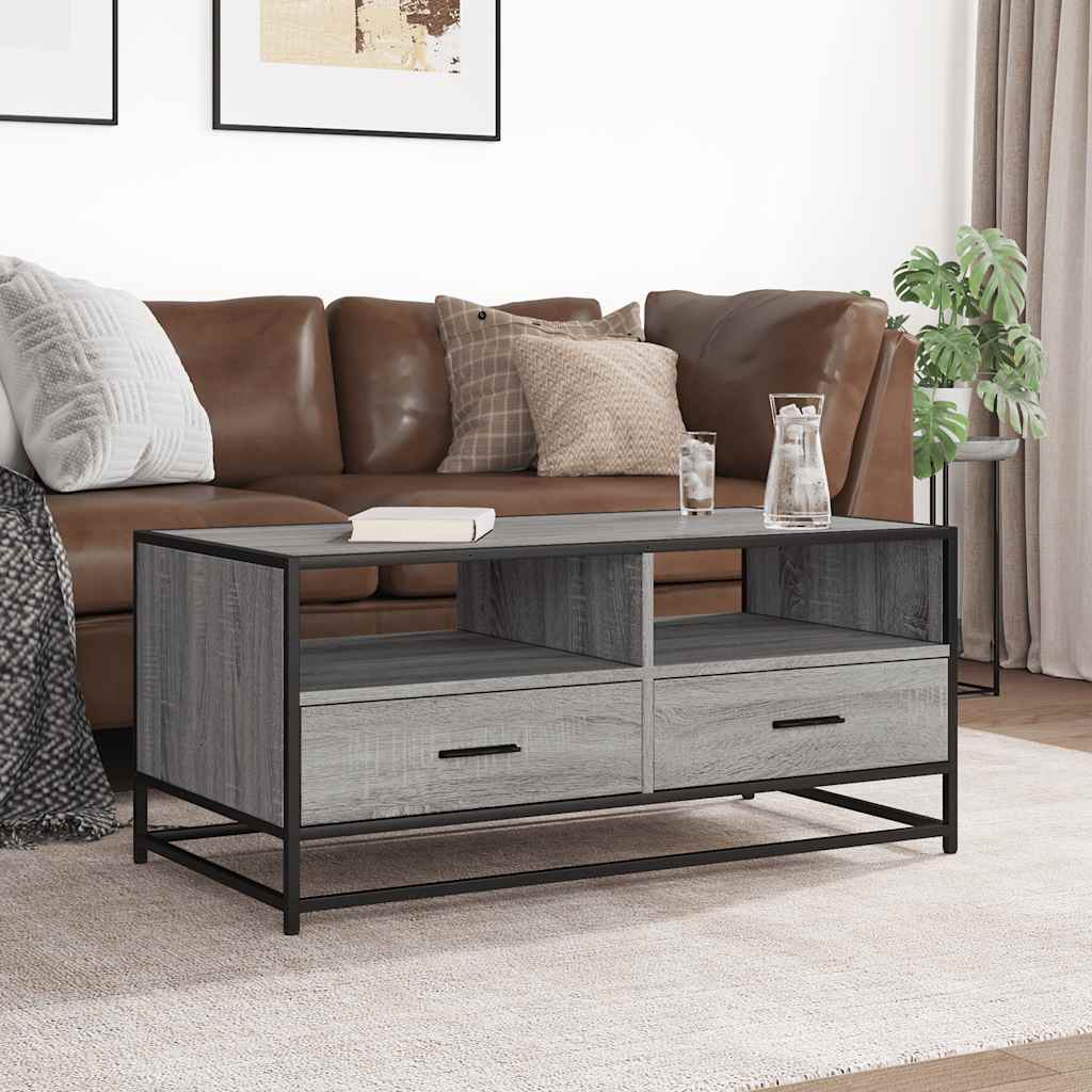 vidaXL Coffee Table Grey Sonoma 100x50x45 cm Engineered Wood and Metal