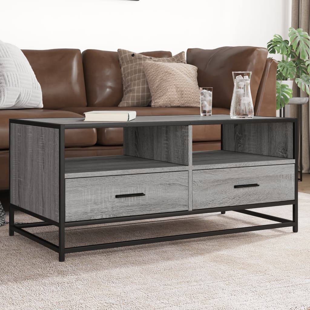 vidaXL Coffee Table Grey Sonoma 100x50x45 cm Engineered Wood and Metal