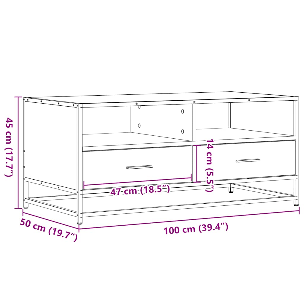 vidaXL Coffee Table Brown Oak 100x50x45 cm Engineered Wood and Metal