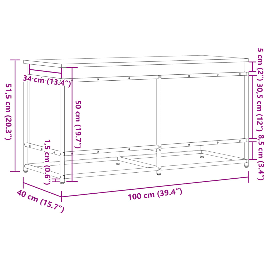 vidaXL Storage Box with Lid Smoked Oak 100x40x51.5 cm Engineered Wood