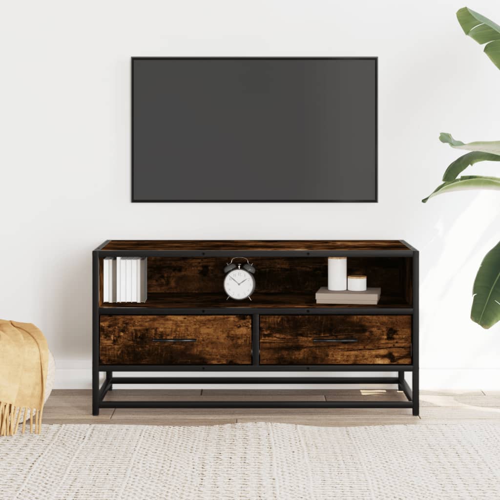 vidaXL TV Cabinet Smoked Oak 80x34.5x40 cm Engineered Wood and Metal