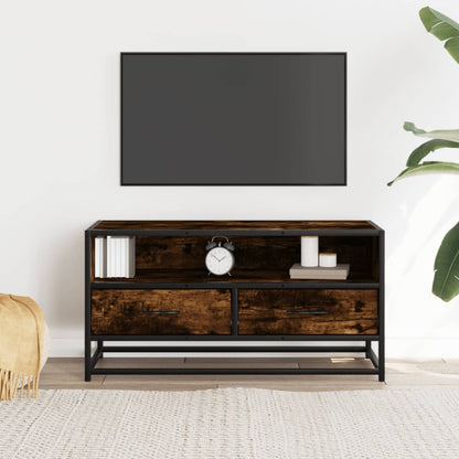 vidaXL TV Cabinet Smoked Oak 80x34.5x40 cm Engineered Wood and Metal