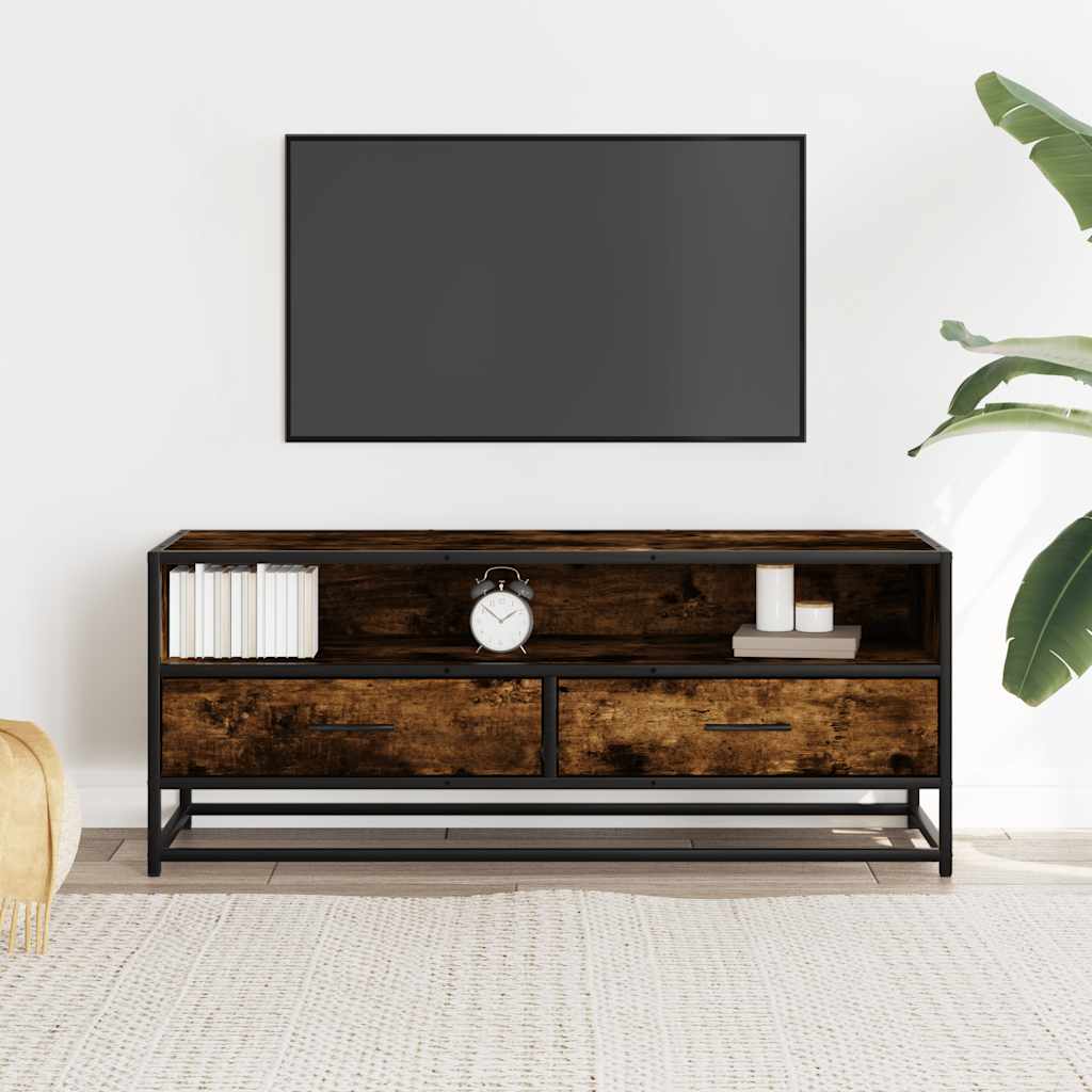 vidaXL TV Cabinet Smoked Oak 100x34,5x40 cm Engineered Wood and Metal