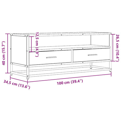 vidaXL TV Cabinet Smoked Oak 100x34.5x40 cm Engineered Wood and Metal