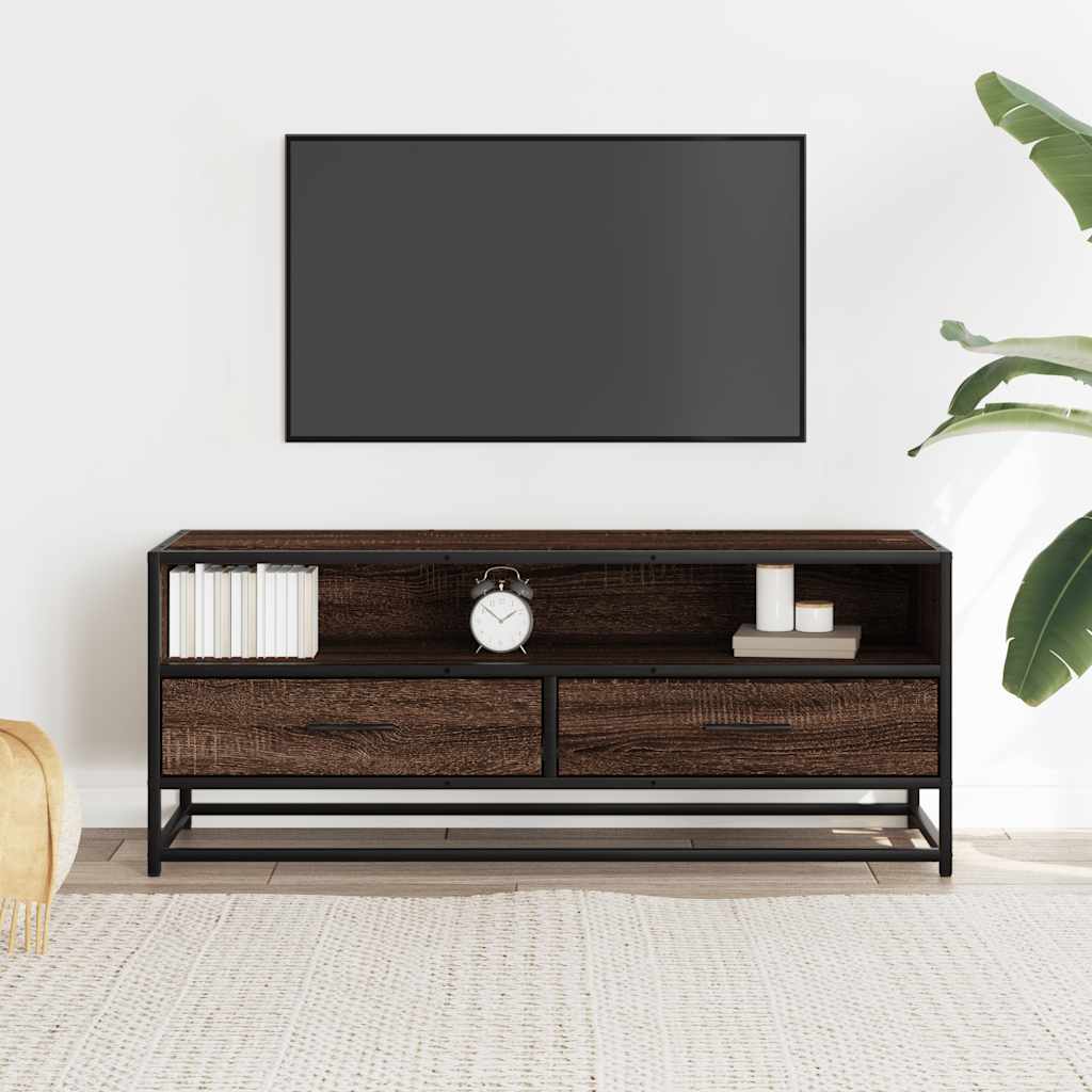 vidaXL TV Cabinet Brown Oak 100x34.5x40 cm Engineered Wood and Metal