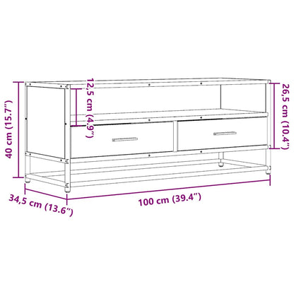 vidaXL TV Cabinet Brown Oak 100x34.5x40 cm Engineered Wood and Metal