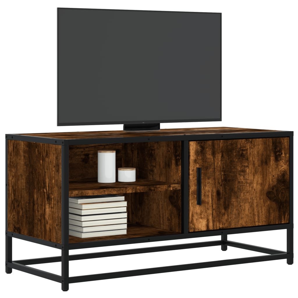 vidaXL TV Cabinet Smoked Oak 80x34,5x40 cm Engineered Wood and Metal