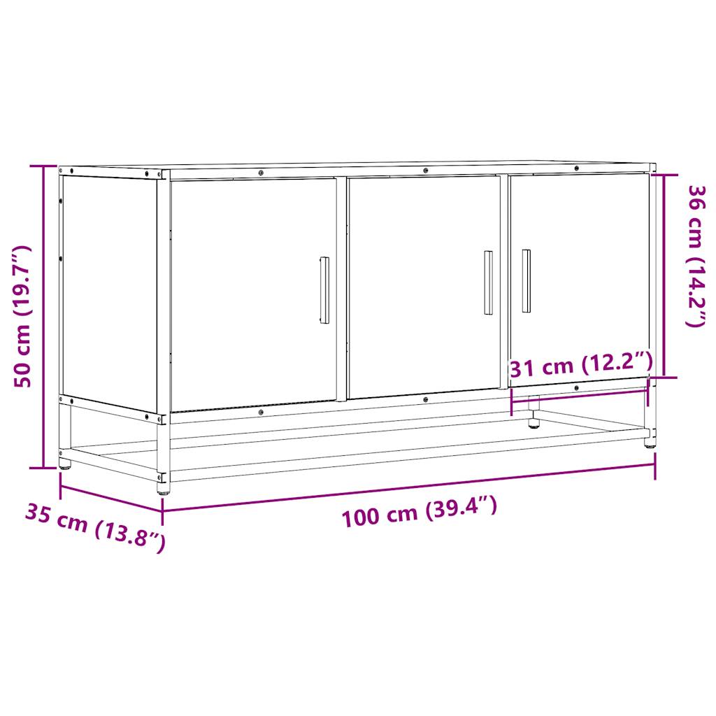 vidaXL TV Cabinet Brown Oak 100x35x50 cm Engineered Wood and Metal