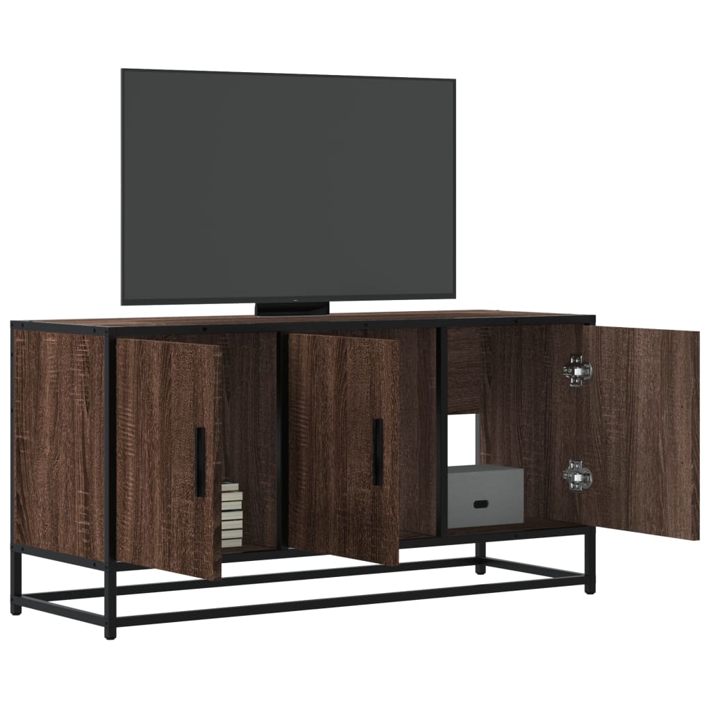 vidaXL TV Cabinet Brown Oak 100x35x50 cm Engineered Wood and Metal