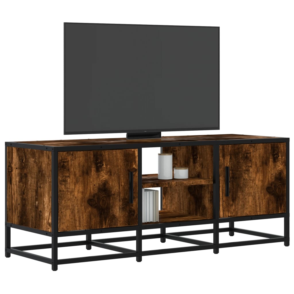 vidaXL TV Cabinet Smoked Oak 100x35x41 cm Engineered Wood and Metal