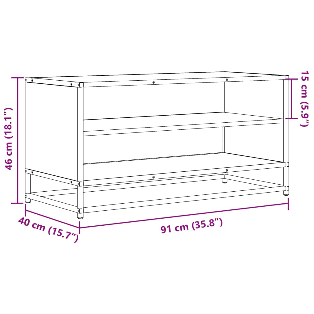 vidaXL TV Cabinet Brown Oak 91x40x46 cm Engineered Wood and Metal