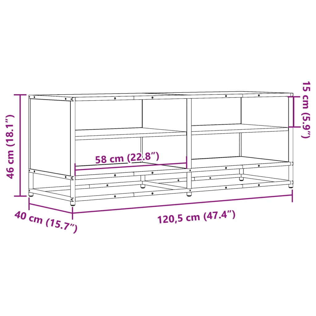vidaXL TV Cabinet Brown Oak 120.5x40x46 cm Engineered Wood and Metal