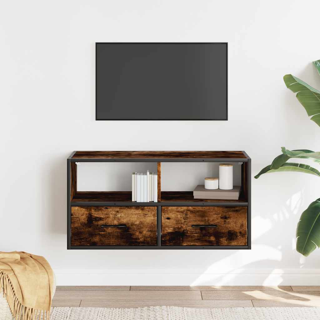 vidaXL TV Cabinet Smoked Oak 80x31x39,5 cm Engineered Wood and Metal