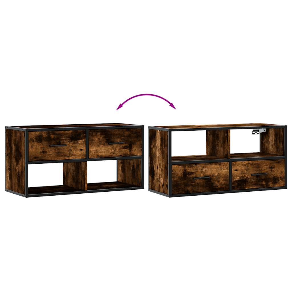 vidaXL TV Cabinet Smoked Oak 80x31x39.5 cm Engineered Wood and Metal