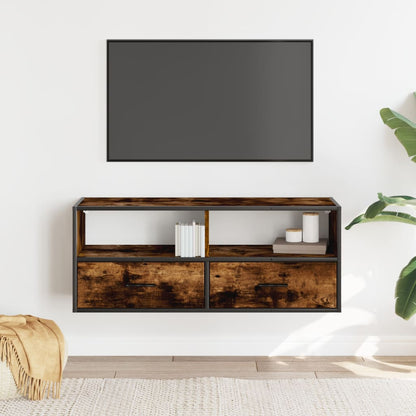 vidaXL TV Cabinet Smoked Oak 100x31x39.5 cm Engineered Wood and Metal