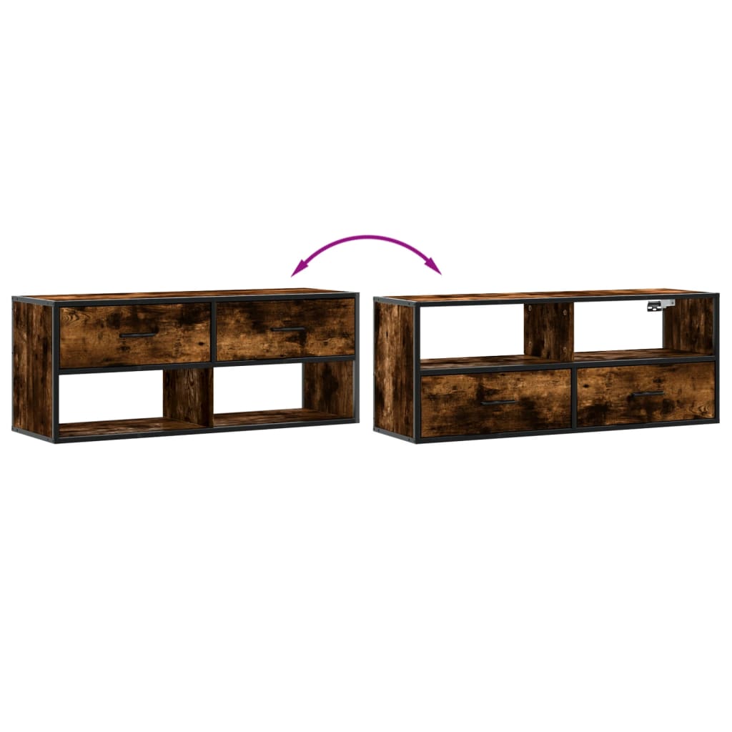 vidaXL TV Cabinet Smoked Oak 100x31x39.5 cm Engineered Wood and Metal