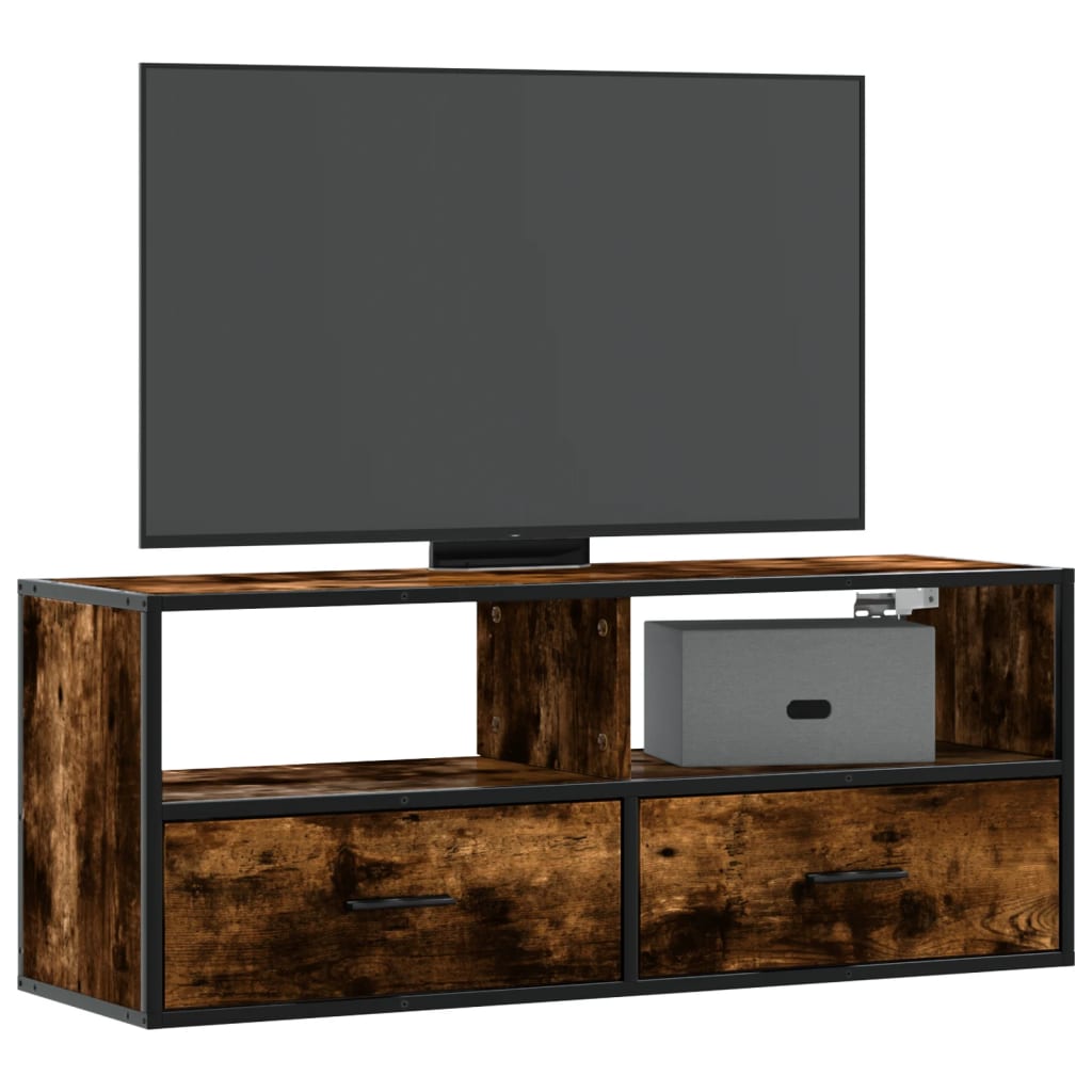 vidaXL TV Cabinet Smoked Oak 100x31x39.5 cm Engineered Wood and Metal