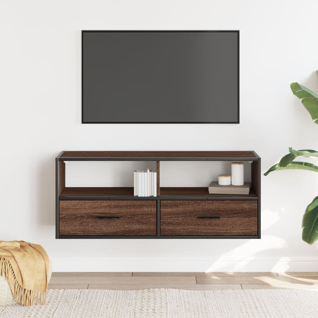vidaXL TV Cabinet Brown Oak 100x31x39.5 cm Engineered Wood and Metal