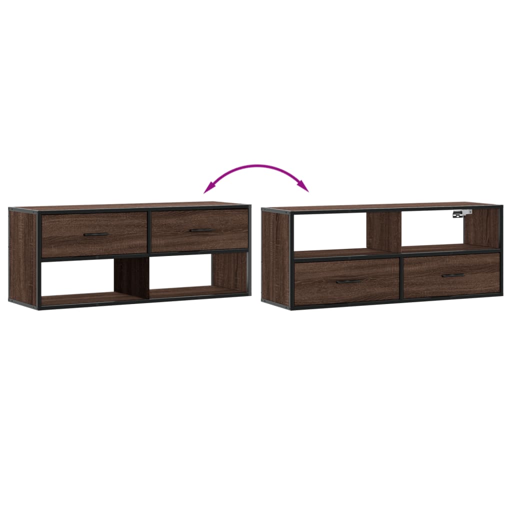 vidaXL TV Cabinet Brown Oak 100x31x39.5 cm Engineered Wood and Metal