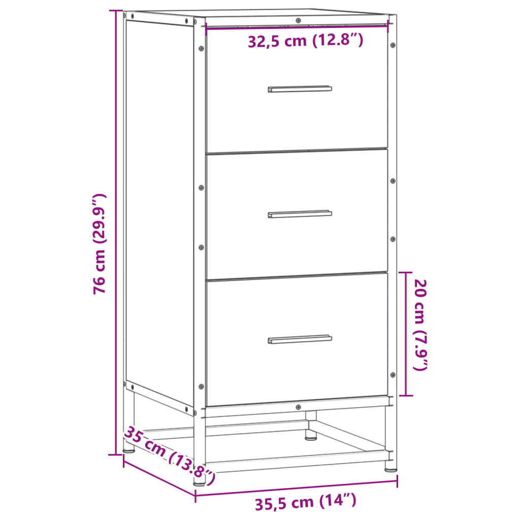 vidaXL Sideboard Grey Sonoma 35.5x35x76 cm Engineered Wood and Metal