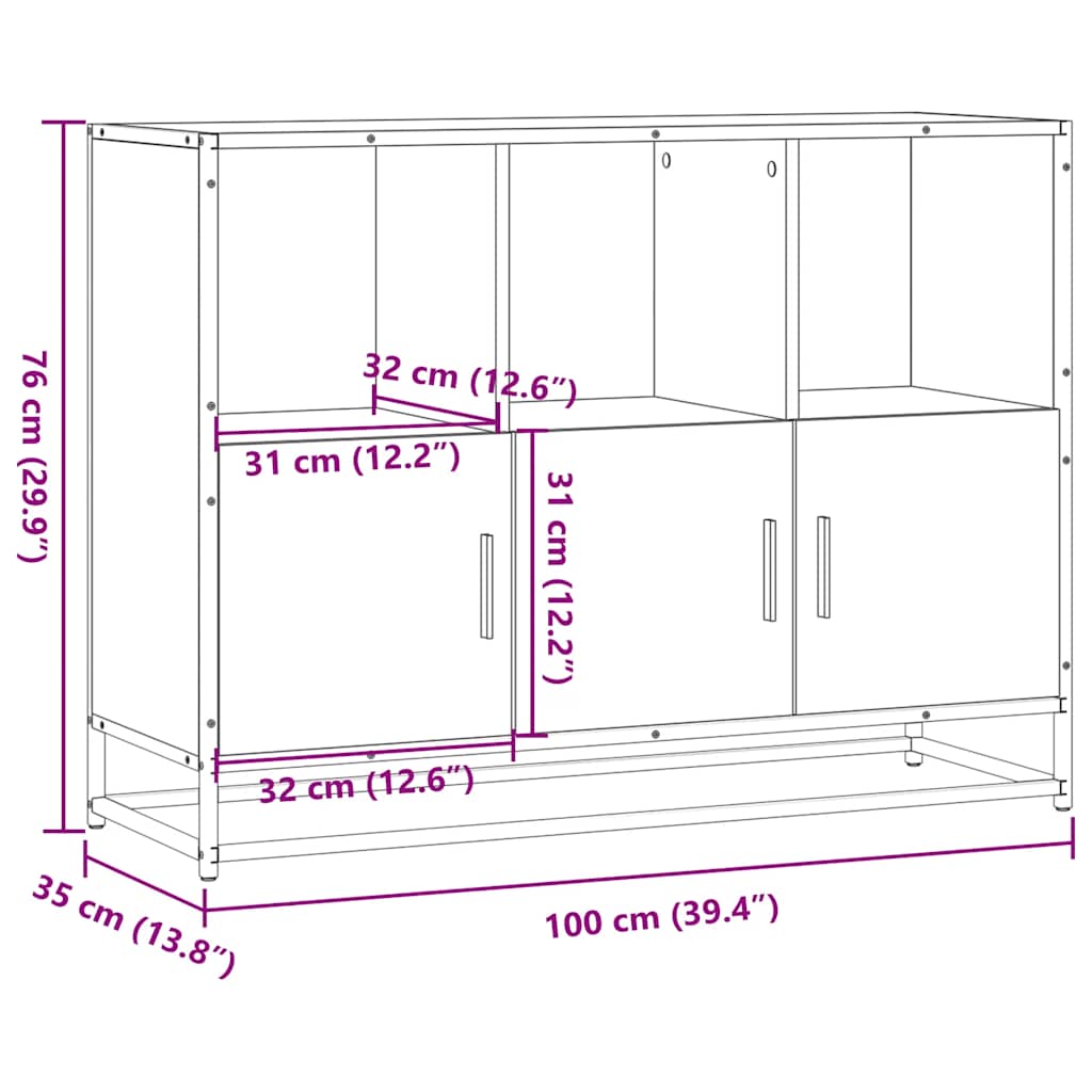 vidaXL Sideboard Sonoma Oak 100x35x76 cm Engineered Wood